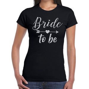 Bride to be Cupido zilver glitter tekst t-shirt zwart dames - dames shirt Bride to be- Vrijgezellenfeest kleding L