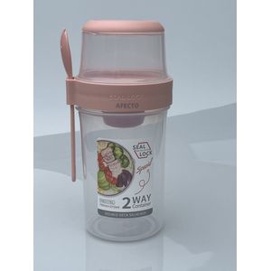 Afecto muesli to go beker roze - lekvrij - yoghurt salade mee nemen - 760 + 310ml - compleet met vork en saus bekertje