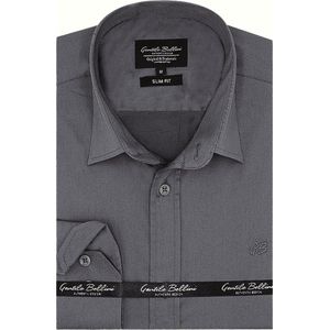 Heren Overhemd - Slim Fit - Luxury Plain Satijn - Grijs - Maat S