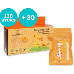 Mogi Products-Moedermelk Bewaarzakjes - 160 Stuks- 130+30 zakjes extra - Met Schenktuit - Borstvoeding Bewaarzakjes - Lekvrij - Koelkast en Vriezer - BPA vrij - 200 ml