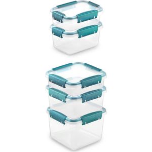 Vlinder voedselopslagcontainers met deksel, luchtdichte opslagcontainers, set van 5: 0,5 L, 0,75 L, 0,8 L, 1,2 L, 1,7 L, Groen, BPA-vrij plastic, Magnetron, Vriezer, Vaatwasserbestendig, Stapelbaar.