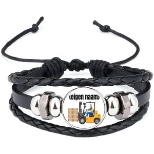 Akyol - heftruck met pallet met eigen naam armband zwart - Heftruck - mensen die werken in de magazijn - collega's - verjaardag - afscheidscadeau - geschenk - kado