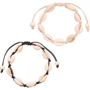 Content in HTML - 2 stuks halsketting schelpen enkelbandje - bont natuur cowrie shell - voor vrouwen en meisjes .