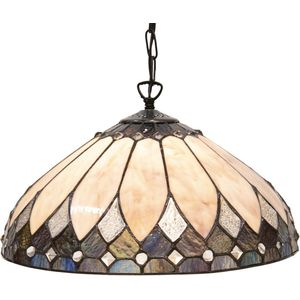 LumiLamp Hanglamp Tiffany Ø 40 cm Beige Bruin Glas Hanglamp Eettafel