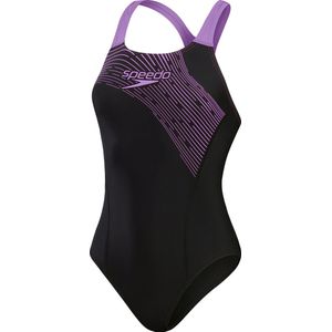 Speedo Colourblock Splice Muscleback Zwart/Paars Sportbadpak - Maat 44