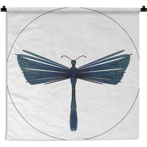Wandkleed Libelle illustratie - Een illustratie van een blauwe libelle Wandkleed katoen 180x180 cm - Wandtapijt met foto