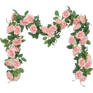 3 stuks kunstbloemenkrans, bruiloft, 6 meter, rozenslinger, bruiloftsdecoratie, bloemen, slingers, kunstbloemen, hangende slinger voor bruiloft, decoratie (roze)