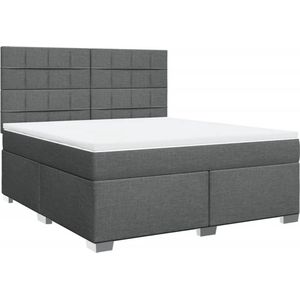 vidaXL - Boxspring - met - matras - stof - donkergrijs - 180x200 - cm