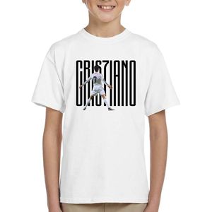 Ronaldo - Kinder T-Shirt - Wit - Maat 134/140 - T-Shirt leeftijd 9 tot 11 jaar - Voetbal shirt - Cadeau - Shirt cadeau - CR7 t-shirt - voetbal - verjaardag - Unisex Kids T-Shirt