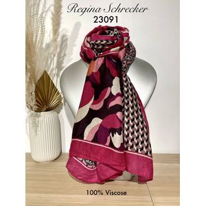 Lange dames sjaal Teske fantasiemotief fuchsia zwart wit paars roze mauve bruin