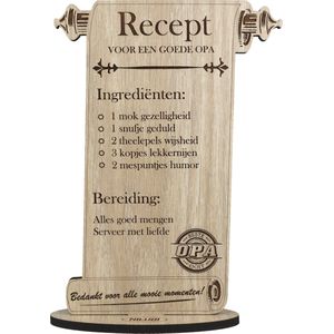 Recept opa - houten wenskaart - kaart van hout om grootvader te bedanken - Vaderdag - 17.5 x 25 cm