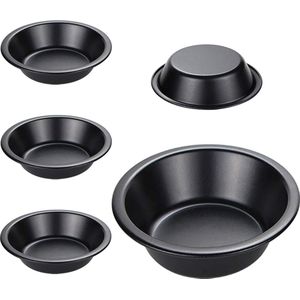 Mini-taartvorm taartvorm anti-aanbaklaag ronde bakvorm set 5-delig voor het bakken van taarten, taarten, desserts, recepten, luchtfriteuse, cakes, brood, vlees, desserts, zwart