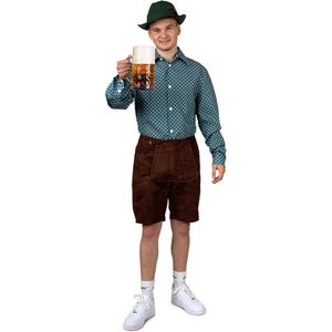 PartyXplosion - Boeren Tirol & Oktoberfest Kostuum - Oktoberfest Overhemd Hans Bierman - Blauw - Maat 56 - Bierfeest - Verkleedkleding