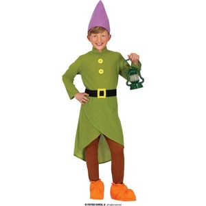 Guirca - Dwerg & Kabouter Kostuum - Een Van De Zeven Dwergen Kind Kostuum - Groen - 7 - 9 jaar - Carnavalskleding - Verkleedkleding