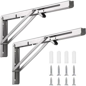 Set van 2 professionele roestvrijstalen inklapbare consoles, 400 mm inklapbare consoletafel, ruimtebesparend opklapbaar plankje, aan de muur gemonteerde zwevende tafelhouder, driehoekige beugels, voor doe-het-zelf-werkbank