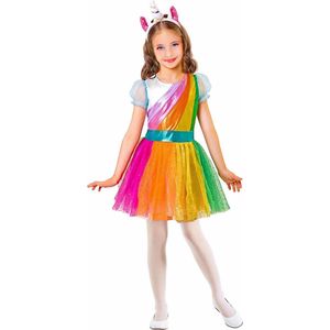 Eenhoorn Kostuum | Eenhoorn Regenboog | Meisje | Maat 140 | Carnaval kostuum | Verkleedkleding