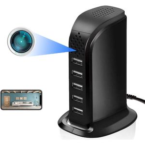 Verborgen camera met USB-oplader HD 1080p en 5-poorts laadhub Bewegingsdetectie en externe streaming beveiligingscamera voor thuis/kantoor