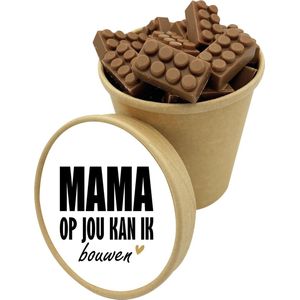 Moederdag - Mama op jou kan ik bouwen - Chocolade Bouwsteentjes - Legosteentjes Bio Snoepbeker XXL - Cadeau - Geschenk