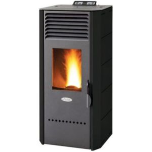 Fair BIO 100 Pelletkachel 10 kW – Designmodel met Gietijzeren Branderpot – Programmeerbaar – Rookafvoer achter – Zwart – Verwarmt tot 265 m³