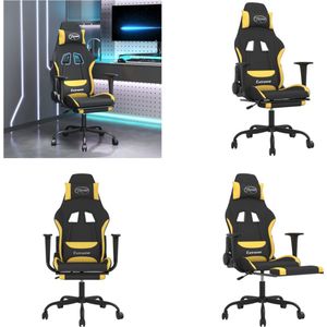 vidaXL Massage gamestoel met voetensteun stof zwart en geel - Gamingstoel - Gamingstoelen - Televisiestoel - Racingstoel