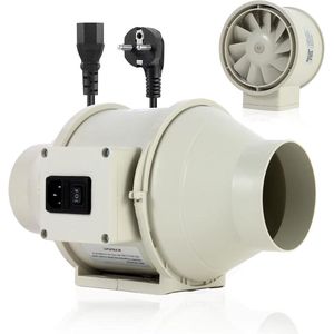 Rookafzuiging buisventilator 100 mm inline kanaalventilator afvoerventilator 230 V stil met IEC-stopcontact EU-stekker + 15 m EU-netsnoer voor badkamer kantoor groeiruimtes