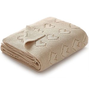 Babydeken van 100% katoen - knuffelig gebreide deken ideaal als pasgeboren baby, 100 x 80 cm (beige)
