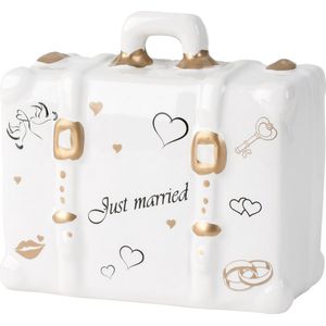 Cepewa Spaarpot voor volwassenen Just Married - Keramiek - koffer in bruiloft thema - 14 x 10 cm