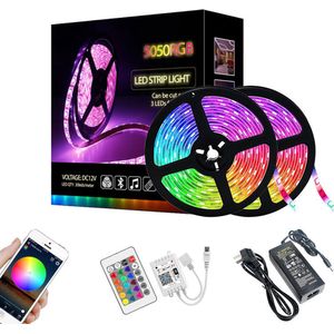 Bera L- Valentijncadeau voor hem & haar - Kerstverlichting - Kerst decoratie - Kerstversiering - 10M Smart Strip Set 12V 7.2 Watt/meter - Wit RGB LED Bluetooth-Verbinding, USB - Muziek/Stem Synchroniseren - Kleurverandering DIY TV - Bank - Gordijn