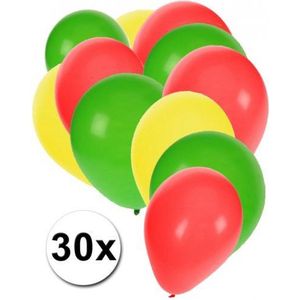 Ballonnen  Rood/ Geel/ Groen  30 stuks, 100 % Biologische afbreekbaar,  Feest, Carnaval, Themafeest