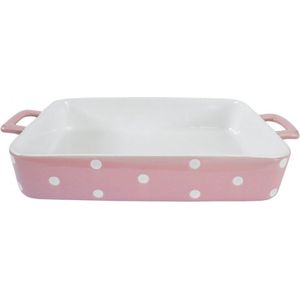 Isabelle Rose Pastelroze grote familieschaal met witte stippen 23,5 x 38,5 x 6,5 cm