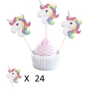 24 Stuks eenhoorn prikkers - Cupcake versiering - Cocktailprikkers - KoopjesAap