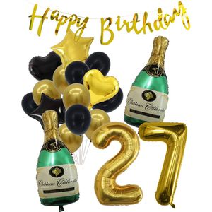 27 Jaar Verjaardag Cijferballon 27 - Feestpakket Snoes Ballonnen Pop The Bottles - Zwart Goud Groen Versiering