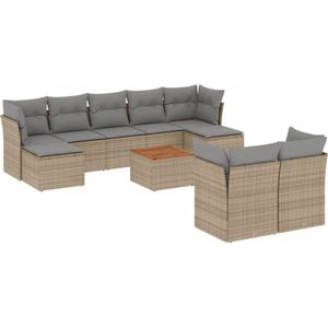 vidaXL Loungeset 10-delig - Poly Rattan - Beige