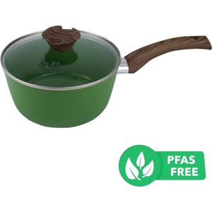 BY C&P© Go Green Steelpan met deksel 18 cm groen - Inductie - PFAS vrij - Vaatwasser geschikt