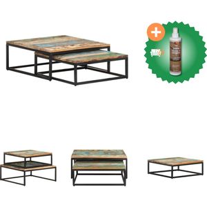 vidaXL 2-delige Salontafelset massief gerecycled hout - Tafel - Inclusief Houtreiniger en verfrisser