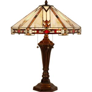 LumiLamp Tiffany Tafellamp 75 cm Beige Glas Tiffany Bureaulamp