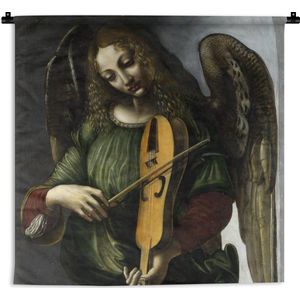 Wandkleed Da Vinci - An angel in green with a vielle - Leonardo da Vinci Wandkleed katoen 150x150 cm - Wandtapijt met foto