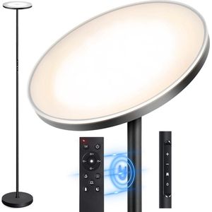 Dimbare LED Vloerlamp - 30W - 3000 Lumen - Moderne Stijl - Traploos Instelbaar - 4 Kleurtemperaturen - Afstandsbediening & Touch Control - 1-Uur Timer - Geschikt voor Woonkamer, Slaapkamer & Kantoor - Zwart