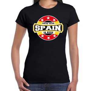 Have fear Spain is here t-shirt met sterren embleem in de kleuren van de Spaanse vlag - zwart - dames - Spanje supporter / Spaans elftal fan shirt / EK / WK / kleding L