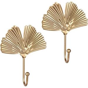 Set van 2 gouden wandhaken in de vorm van kleine bladeren | Wandhaken bladeren | Kapstokhaken goudkleurig | Metalen wandhaak