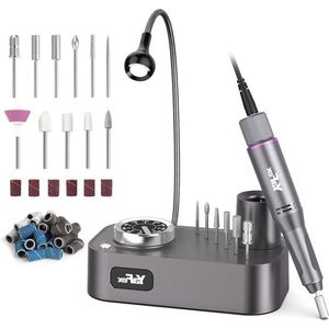 Elektrische nagelfrees YaFex 11-in-1 voor gelnagels - 35.000 omw/min met led-lamp - professioneel nagelvijl pedicureset - grijs
