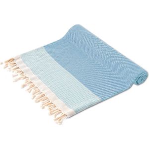 Turquoise Home Breeza - Strandlaken Hamamdoek – XL 100 x 200 cm - 100% Katoen - sauna, hamam, picknicks, reizen handoek - Voorgewassen en Zacht - Lichtblauw