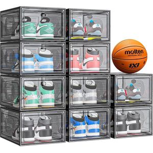 Ophy - Dikke Stevige Schoenendoos, Stapelbare Dikke Schoenendoos, Schoenendoos voor Sneakerdisplay, Verbeterde Stevige Schoenendoos, Plastic Schoenendoos, Wit/Zwart