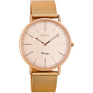 OOZOO Timepieces - Rosé goudkleurige horloge met rosé goudkleurige metalen mesh armband - C7399