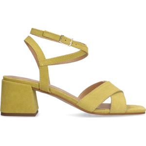 Manfield - Dames - Gele suède sandalen met hak - Maat 42
