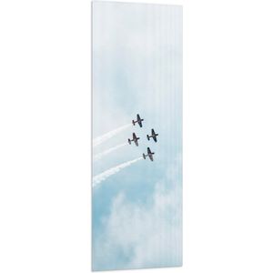 WallClassics - Vlag - Vier Zweefvliegtuigen met Witte Rook - 50x150 cm Foto op Polyester Vlag
