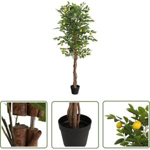 The Living Store Kunstcitroenboom met 3 stammen 180 cm polypropeen groen - Kunstcitroenboom - Citrusboom - Groene Plant - Sierplant - Indoorplant