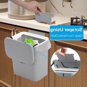 Compostbak voor keuken - 24 gallons/9L prullenbak voor onder gootsteen hangende kleine prullenbak met deksel voor badkamer/slaapkamer compostemmer binnenshuis (grijs)