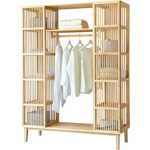 In And OutdoorMatch Kledingkast Emile - Bamboe - 185x140x45 cm - Open Kast - Met 2 Schuifdeuren - Modern Design