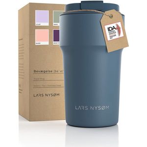 LARS NYSØM - 'Bevægelse' Thermos Coffee Mug-to-go 500ml - BPA-vrij met Isolatie - Lekvrije Roestvrijstalen Thermosbeker - Blue Stone